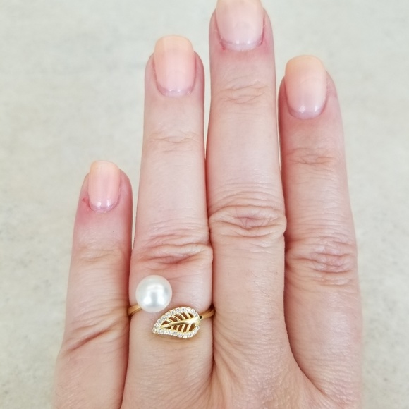 18k Over Sterling 10mm Freshwater Pearl Ring - Picture 7 of 8